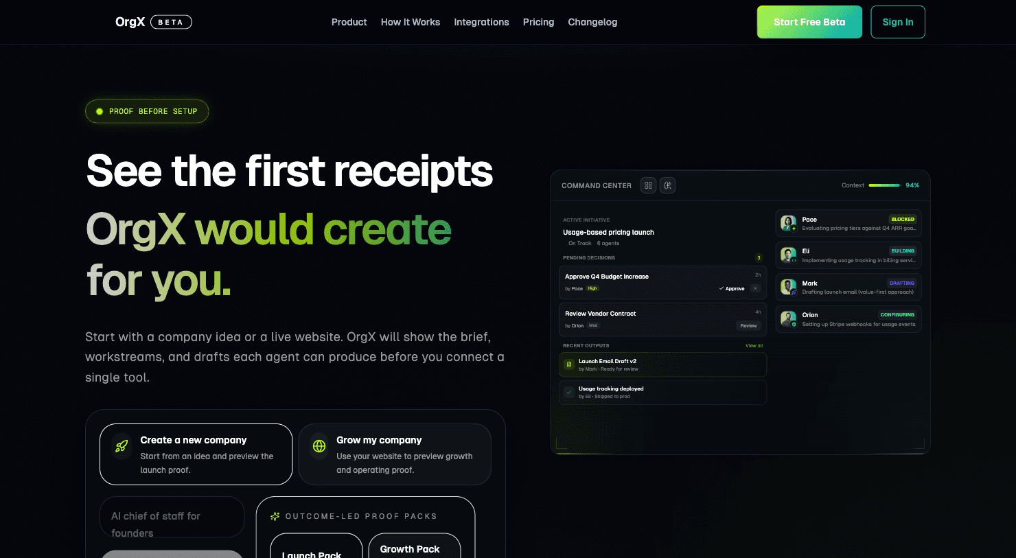 OrgX command center screenshot